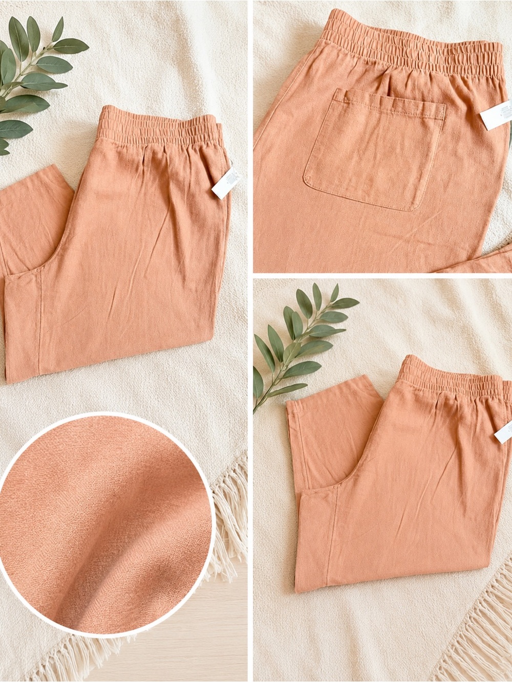 Old Navy Linen-Blend Ankle Pants 2X NWT Warm Taupe Elastic Waist Spring Summer